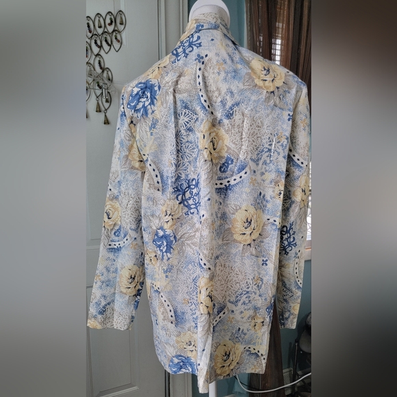 Vintage 80's Oversized Blazer Women's 12 Cream Blue & Yellow Floral Lightweight - Picture 3 of 12